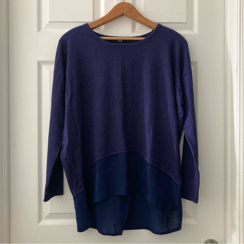 BEDO BLUE TOP WITH CHIFFON DETAIL